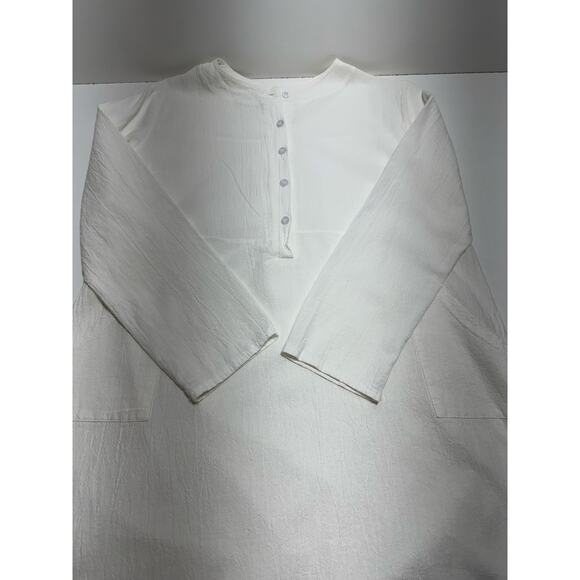 Tunic Swim Cover Up White Sz Medium Long Sleeve Beachy Pockets Summer - Picture 4 of 6